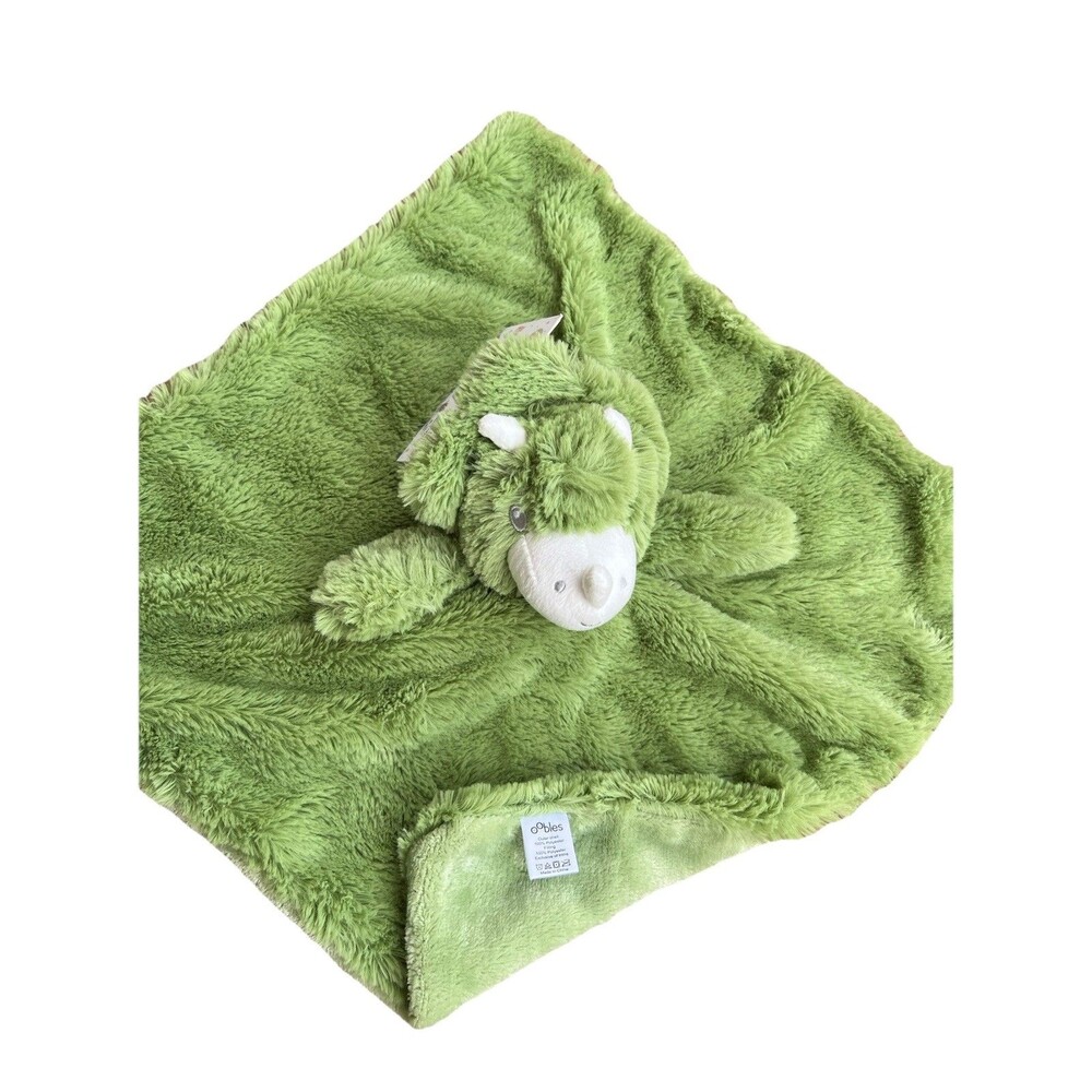 Oobles Dinosaur Baby Blanket Lovey Green Dino Soft Fuzzy Snuggle Rattle New